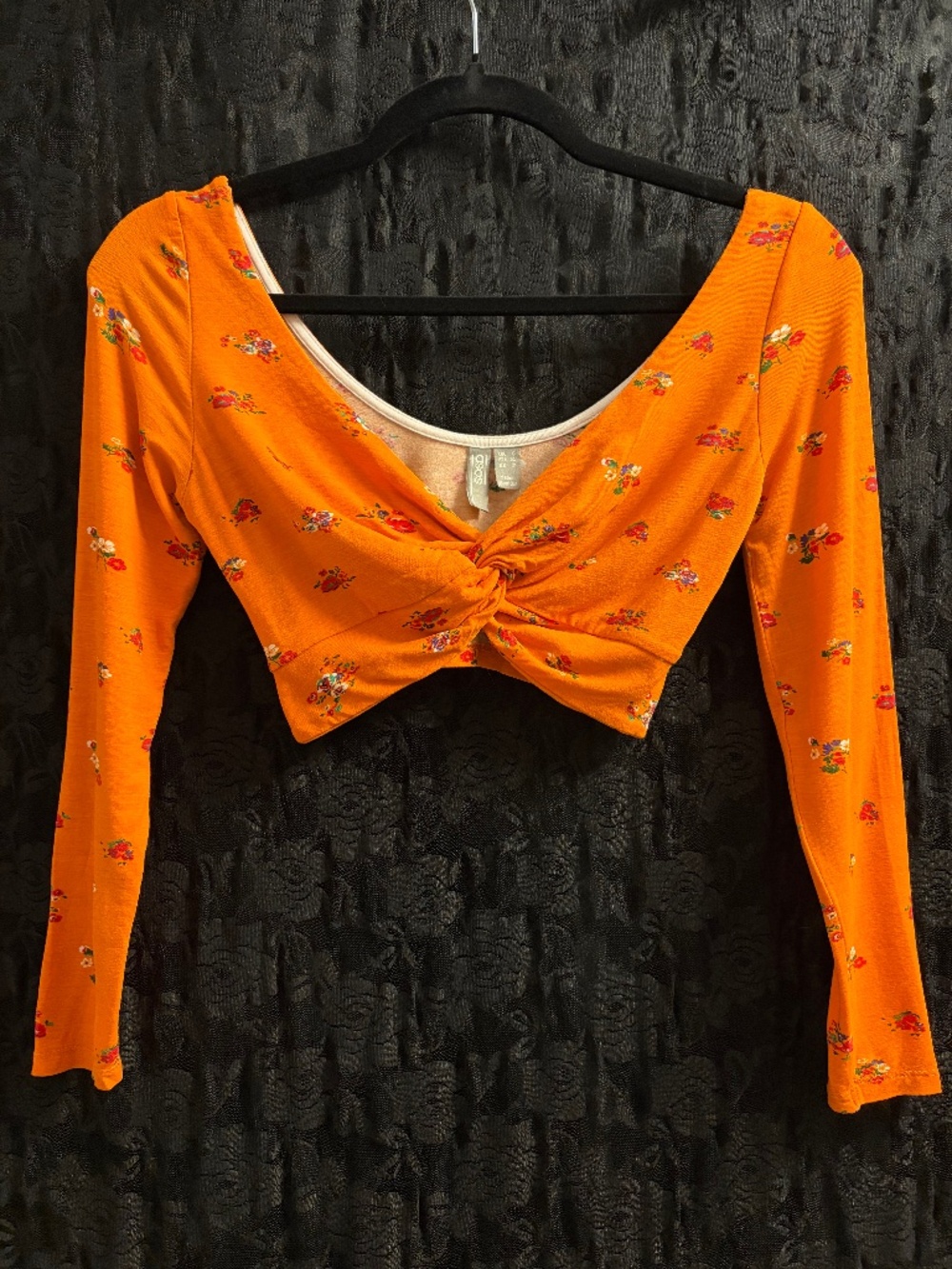 Orange floral tie front crop top Size 2